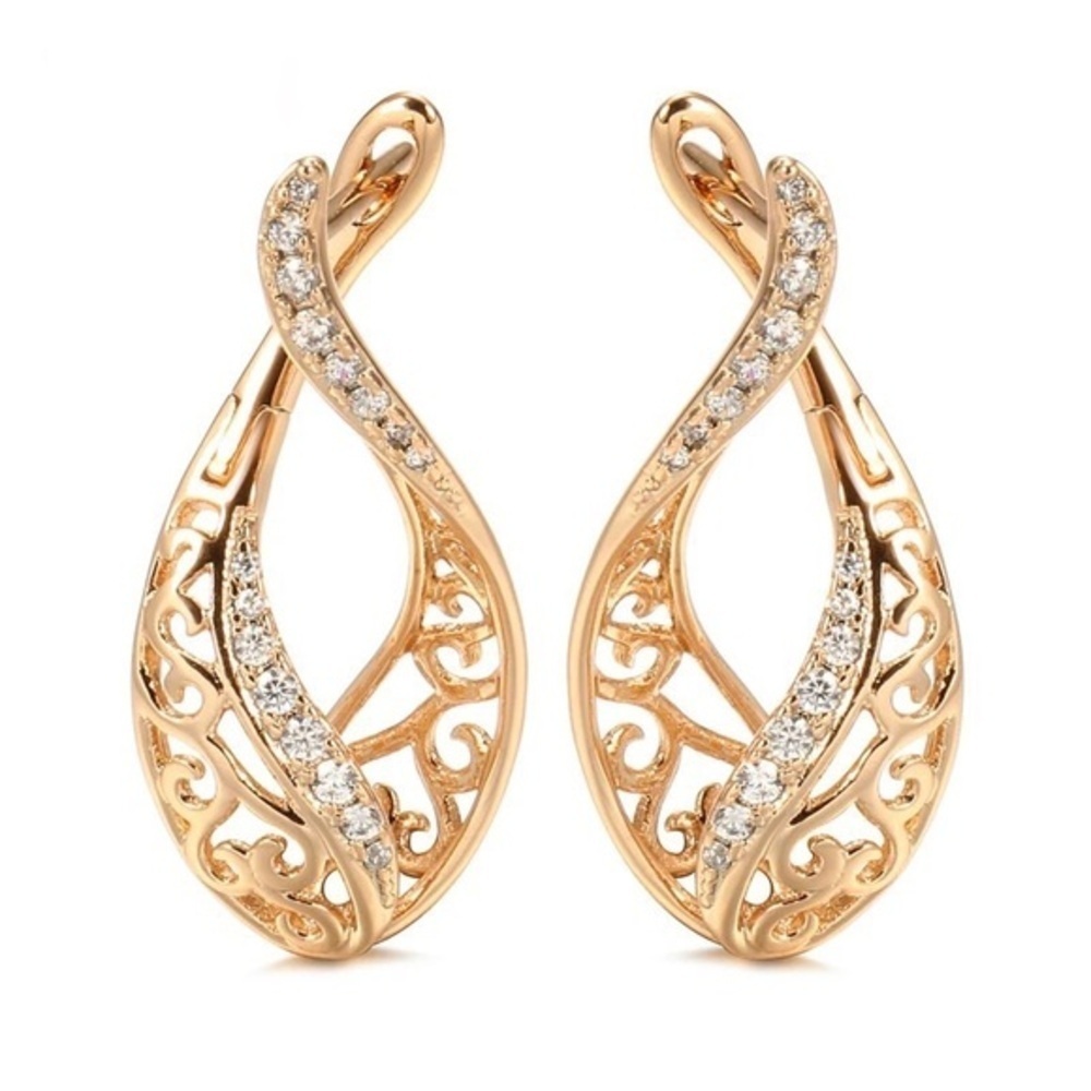 Rose Gold Plated Hollow Flower Drop Earrings